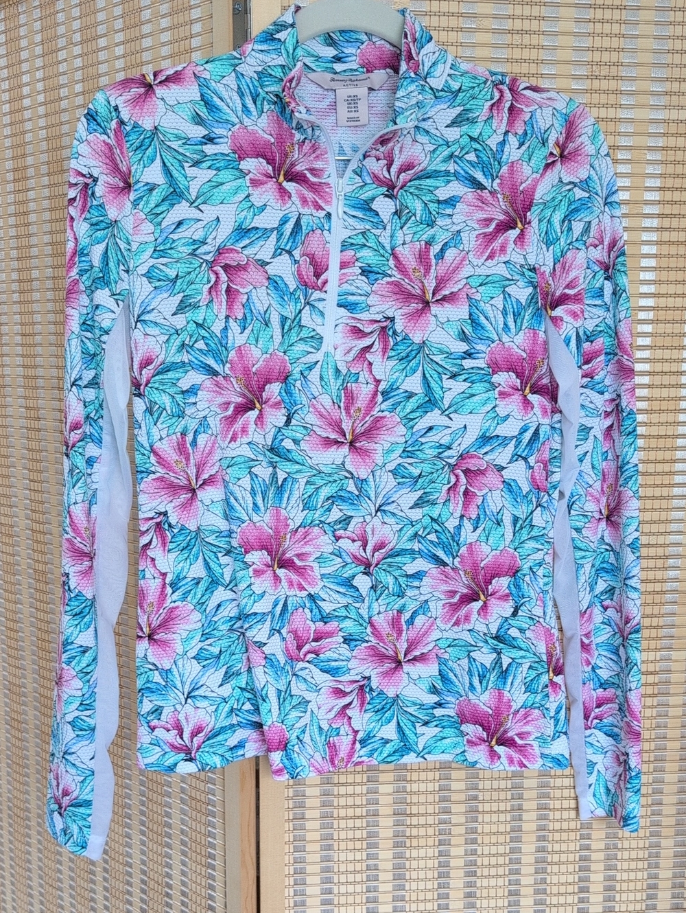 Tommy Bahama Floral Zip-Front Active Top XS